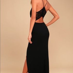 LuLu’s Starry Night Black Backless Lace Maxi Dress